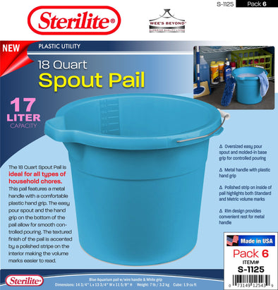 #S-1125 Sterilite Plastic 18 Quart Spout Pail (case pack 6 pcs)