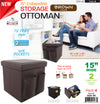 #1533-1B1 Collapsible 15" Storage Ottoman w/TV Tray & Side Pockets - Brown (case pack 4 pcs)