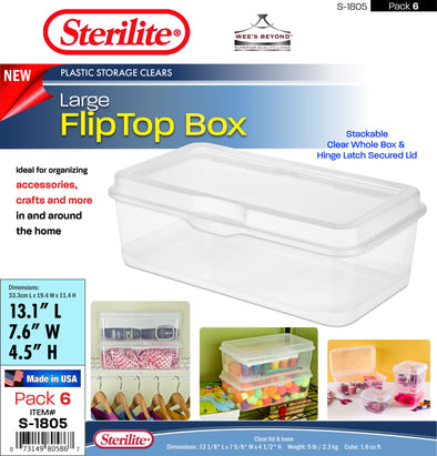#S-1805 Sterilite Plastic Large FlipTop Box (case pack 6 pcs)