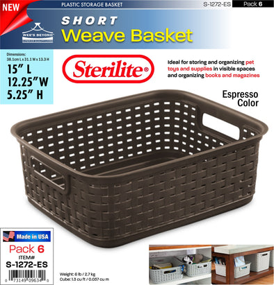 #S-1272-ES Sterilite Plastic Short Weave Basket- Espresso (case pack 6 pcs)