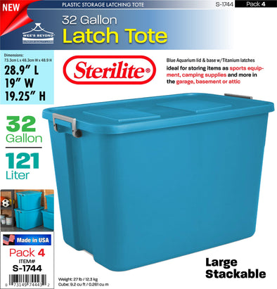 #S-1744 Sterilite Plastic 32 Gallon Latch Tote (case pack 4 pcs)
