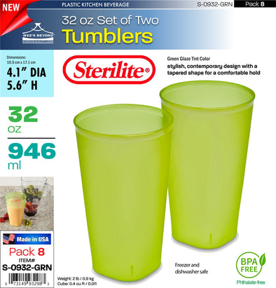 #S-0932-GRN Sterilite Plastic Set of Two 32 Ounce Tumblers Green (case pack 8 pcs)