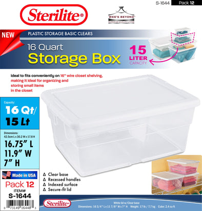 #S-1644 Sterilite Plastic 16 Quart Storage Box (case pack 12 pcs)