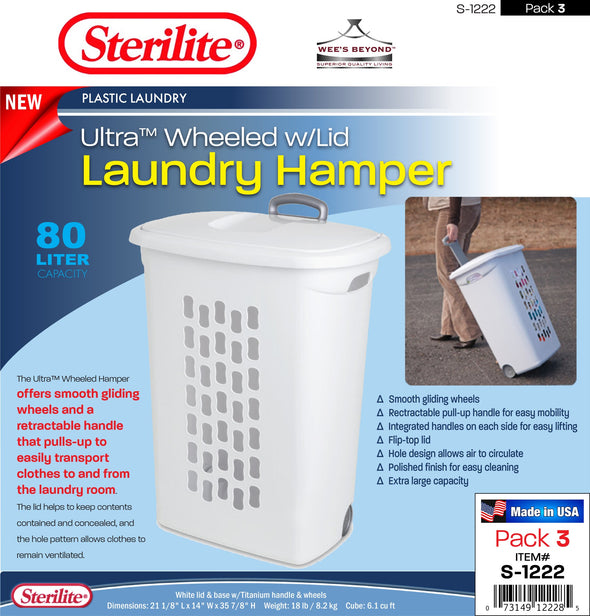 #S-1222 Sterilite Plastic Wheeled Laundry Hamper w/Retractable Handle