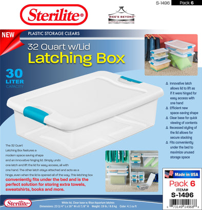 #S-1496 Sterilite Plastic Clear 32 Qt Latching Box w/Lid (case pack 6 pcs)