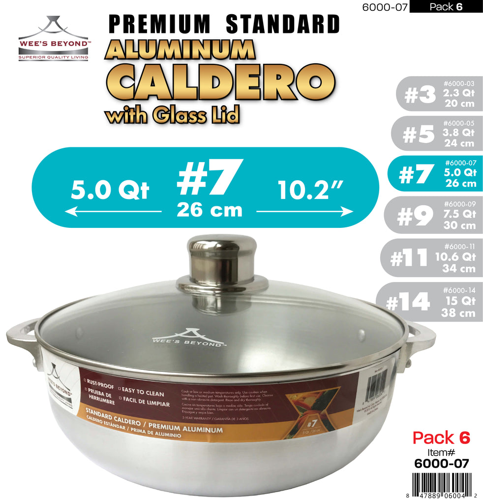 6000-09 Aluminum Caldero with Glass Lid 7.5 Qt (case pack 6 pcs) – WEE'S  BEYOND WHOLESALE