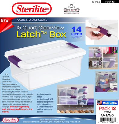 #S-1753 Sterilite Plastic 15 Quart ClearView Latch Box (case pack 12 pcs)