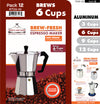 #7526-06 Brew-Fresh Aluminum Espresso Maker Medium 6-cup (case pack 12 pcs)