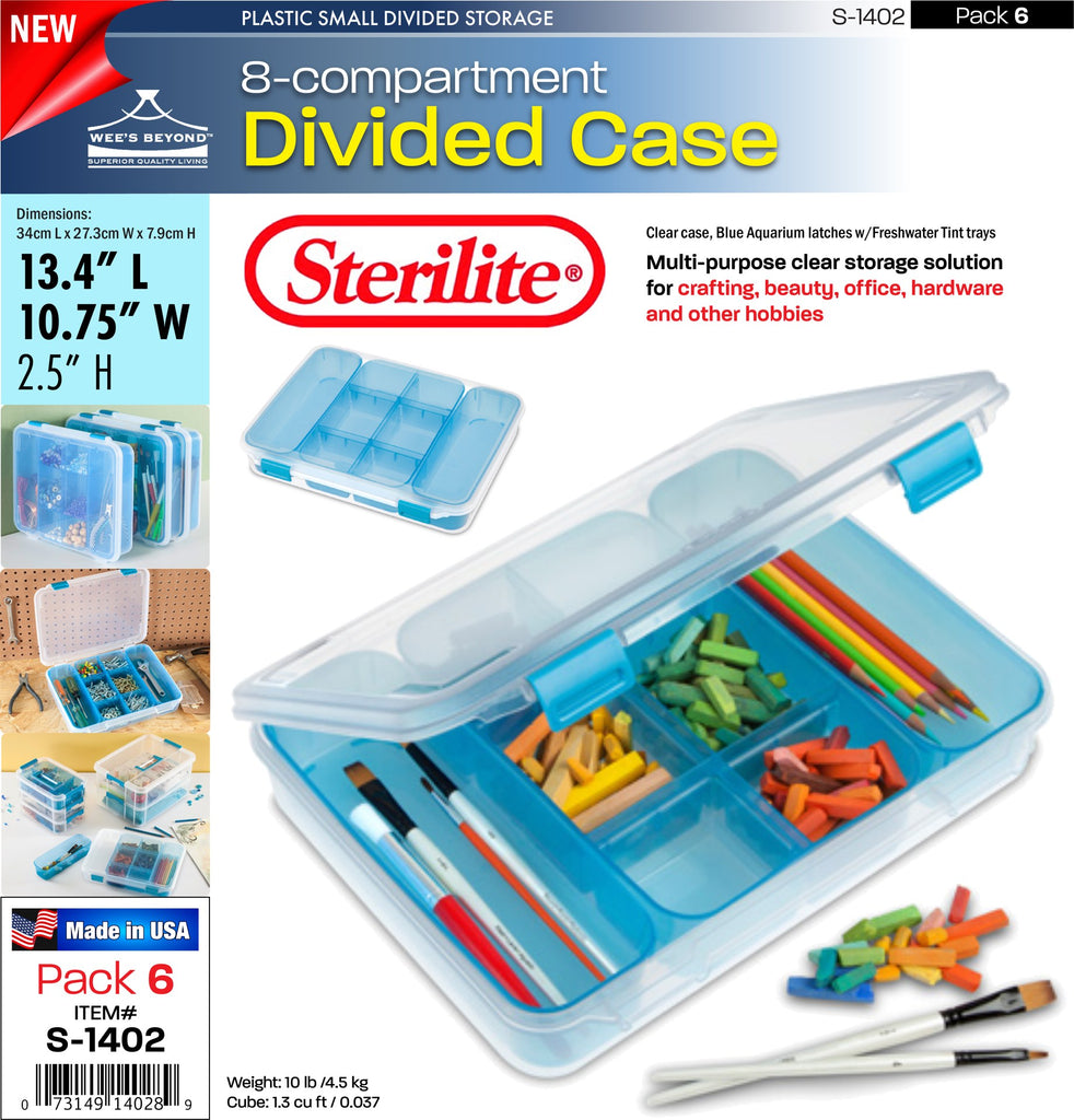 Sterilite Divided Case Container 1402 Plastic Storage Box, Clear