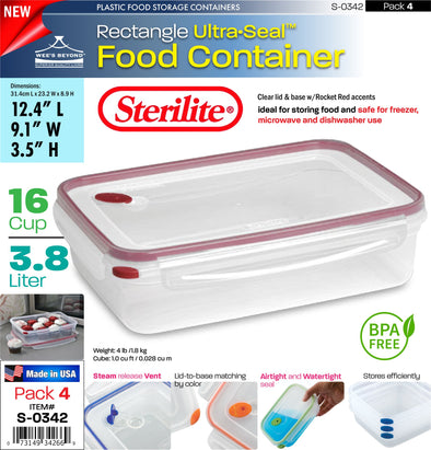 #S-0342 Sterilite Plastic Ultra¥Sealª 16.0 Cup Rectangle (case pack 4 pcs)