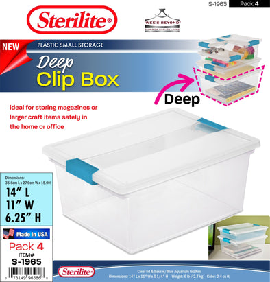 #S-1965 Sterilite Plastic Deep Clip Box (case pack 4 pcs)