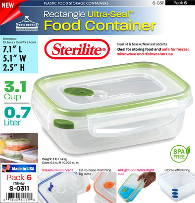#S-0311 Sterilite Plastic Ultra¥Sealª 3.1 Cup Rectangle (case pack 6 pcs)