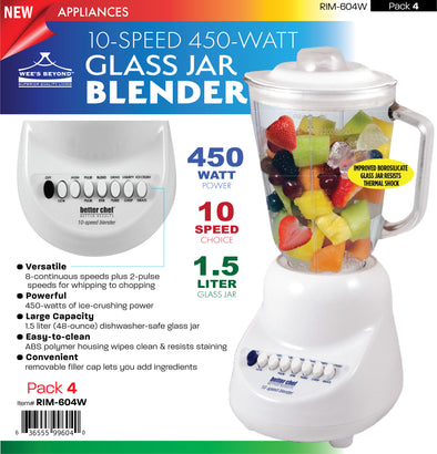 #RIM-604W 10-Speed 450-Watt Glass Jar Blender (case pack 4 pcs)