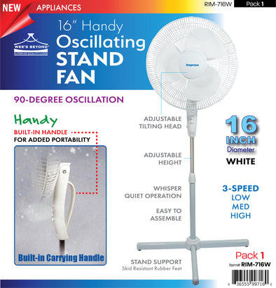 #RIM-716W Handy Oscillating 16" Stand Fan - White (case pack 1 pc)
