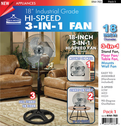 #RIM-783 Industrial Grade Hi-Speed 3-IN-1 Fan 18" (case pack 1 pc)