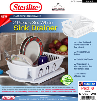#S-0621-WH Sterilite Plastic 2 Pcs Drainer Sink Set - White (case pack 6 pcs)