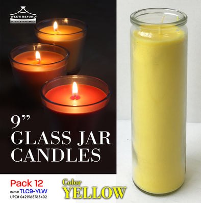 #TLC9-YLW 9" Glass Jar Candles- Yellow (case pack 12 pcs)