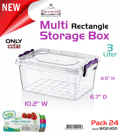 #W02-1100 Multi Rectangle 3 LT Storage Box (case pack 24 pcs)