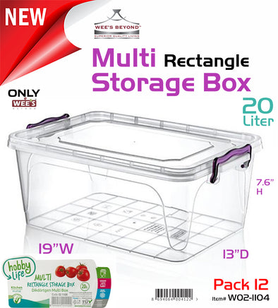 #W02-1104-20LT Multi Rectangle 20 LT Storage Box (case pack 12 pcs)