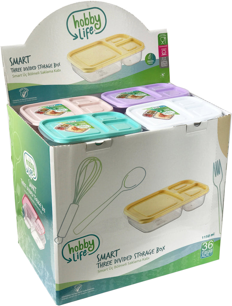 W02-1382 Smart 3-Divided Food Storage Box- Display Pack (case pack 36 –  WEE'S BEYOND WHOLESALE