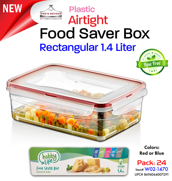 #W02-1470 Airtight Food Saver Rectangle Box 1.4 LT - Display Pack (case pack 24 pcs)