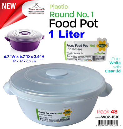 #W02-1510-CO Microwave Food Pot 1 LT Round No.1 (case pack 48 pcs)