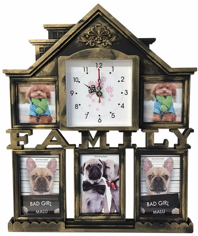 #W26511 Family House Collage Picture Frame w/Clock - Asst Colors (case pack 12 pcs)