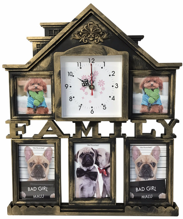 #W26511 Family House Collage Picture Frame w/Clock - Asst Colors (case pack 12 pcs)