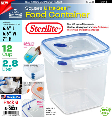 #S-0333 Sterilite Plastic Ultra¥Sealª 12 Cup Square (case pack 6 pcs)