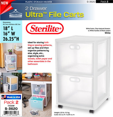 #S-3620 Sterilite Plastic Ultraª 2 Drawer Cart (case pack 2 pcs)
