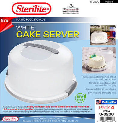 #S-0200 Sterilite Plastic White Cake Server w/Lid (case pack 4 pcs)
