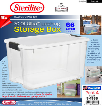 #S-1988 Sterilite Plastic 70 Qt Ultra Latching Storage Box (case pack 4 pcs)