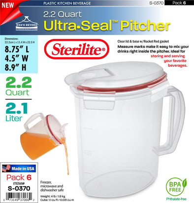 #S-0370 Sterilite Plastic Ultra¥Sealª 2.2 Quart Pitcher (case pack 6 pcs)