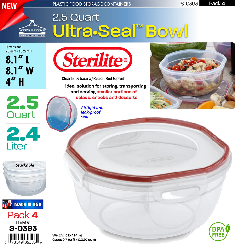 Sterilite Ultra Seal 4.7 qt. Plastic Food Storage Bowl Container with Lid (4-Pack)