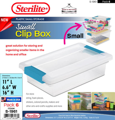 #S-1961 Sterilite Plastic Small Clip Box (case pack 6 pcs)