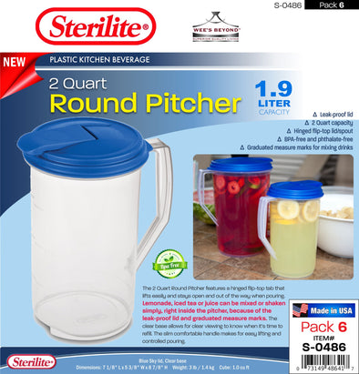 #S-0486 Sterilite Plastic 2 Quart Round Pitcher (case pack 6 pcs)