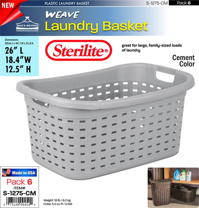 #S-1275-CM Sterilite Plastic Weave Laundry Basket- Cement (case pack 6 pcs)