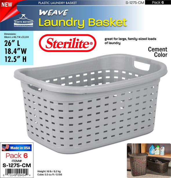 #S-1275-CM Sterilite Plastic Weave Laundry Basket- Cement (case pack 6 pcs)