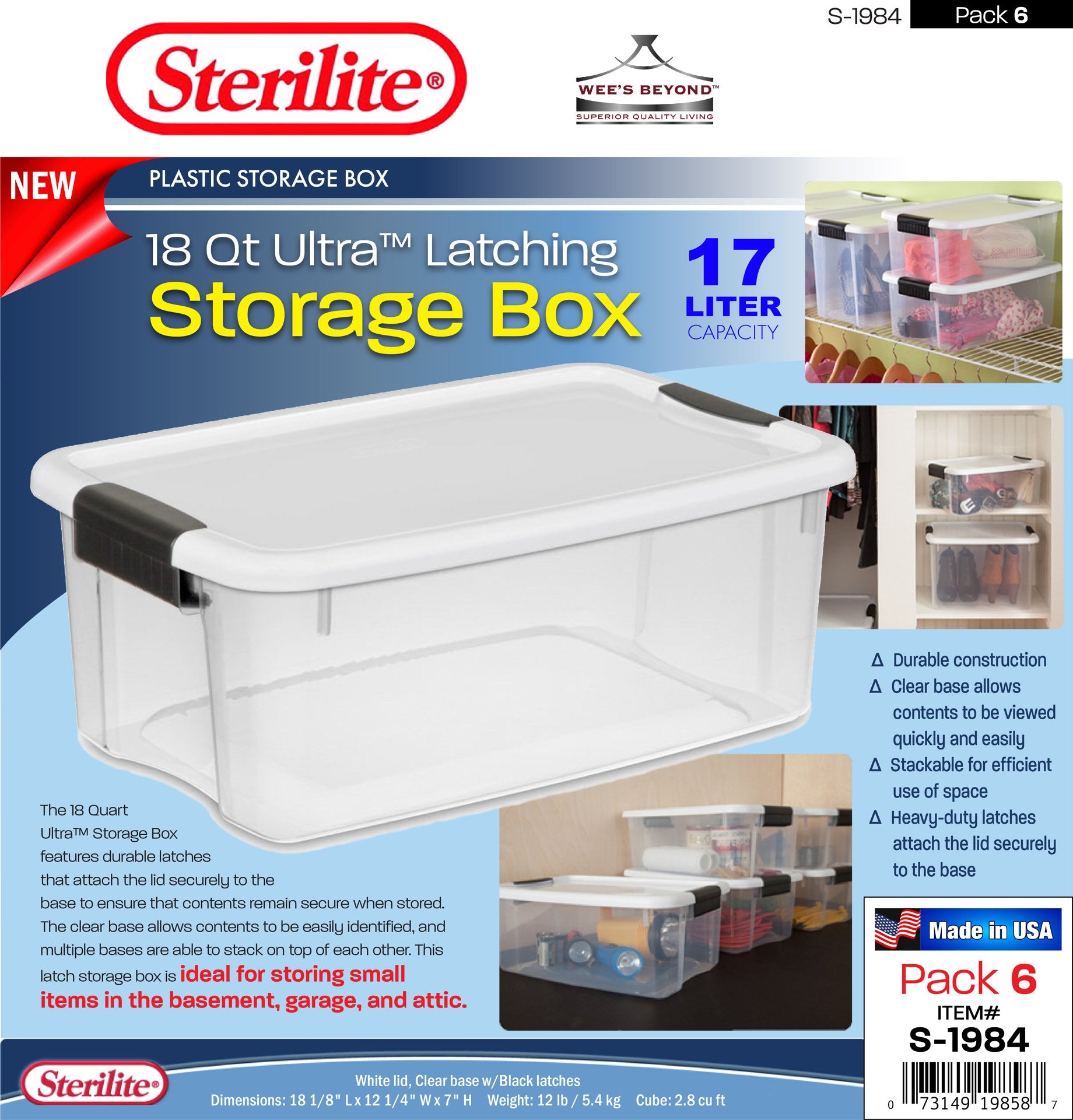 S-1984 Sterilite Plastic 18 Qt Ultra Latching Storage Box (case