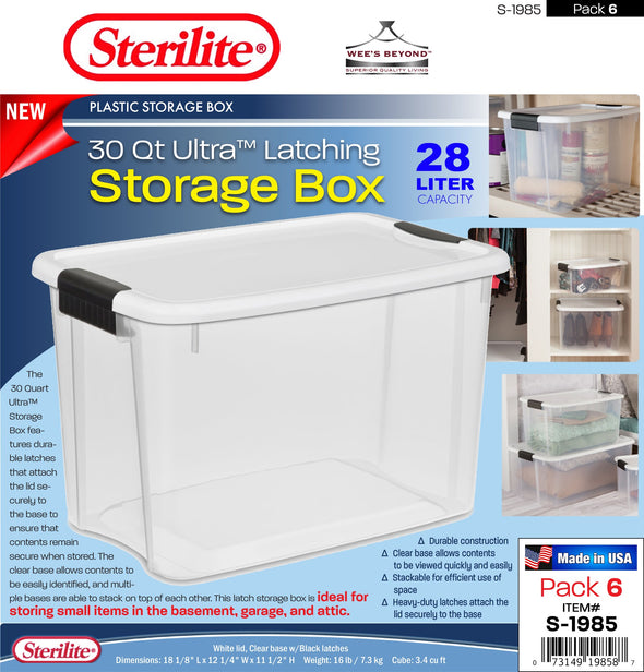 #S-1985 Sterilite Plastic 30 Qt Ultra Latching Storage Box (case pack 6 pcs)