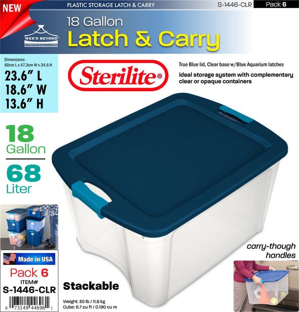 #S-1446-CLR Sterilite Plastic 18 Gallon Latch & Carry - Clear (case pack 6 pcs)