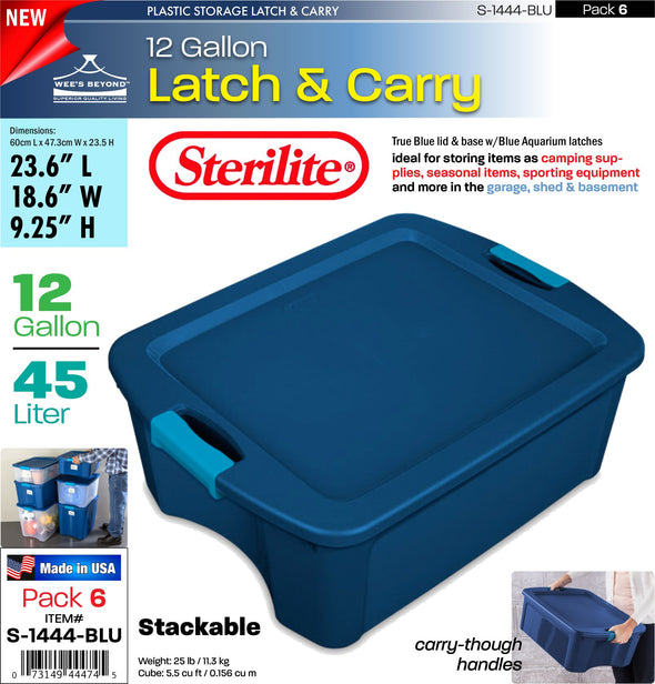 #S-1444-BLU Sterilite Plastic 12 Gallon Latch and Carry- Blue Base (case pack 6 pcs)