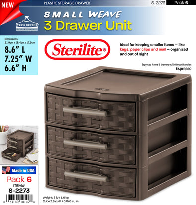 #S-2273 Sterilite Plastic Small Weave 3 Drawer Unit (case pack 6 pcs)