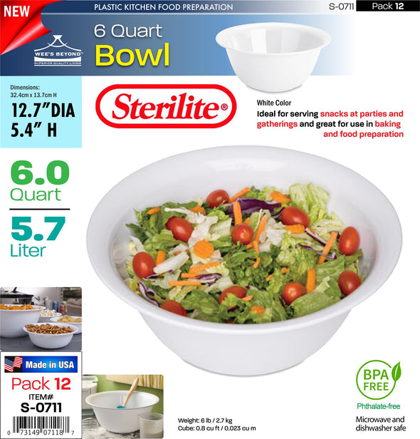 #S-0711 Sterilite Plastic 6 Quart Bowl (case pack 12 pcs)