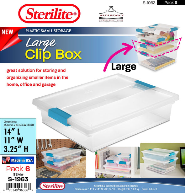 #S-1963 Sterilite Plastic Large Clip Box (case pack 6 pcs)