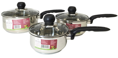 #5005 Stainless Steel Glass Covered Sauce Pan Set of 3 Sizes (case pack 4)