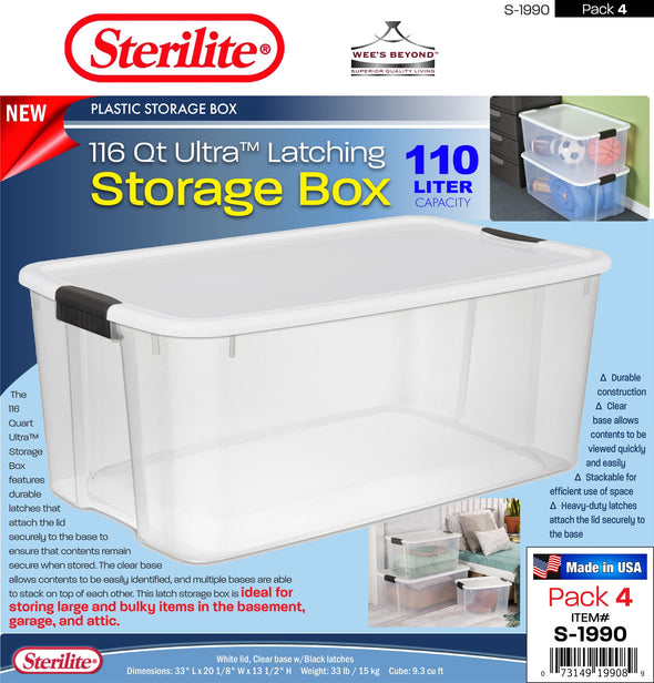 #S-1990 Sterilite Plastic 116 Qt Ultra Latching Storage Box (case pack 4 pcs)