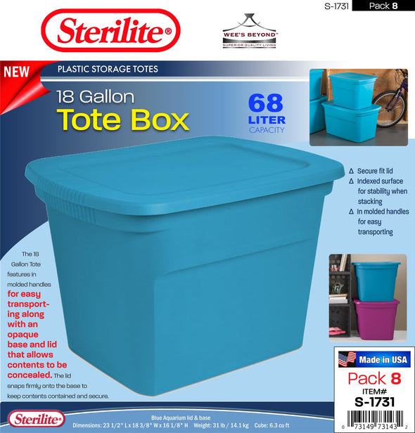 #S-1731 Sterilite Plastic Blue Aquarium 18 Gallon Tote Box (case pack 8 pcs)