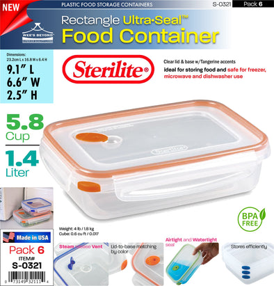 #S-0321 Sterilite Plastic Ultra¥Sealª 5.8 Cup Rectangle (case pack 6 pcs)