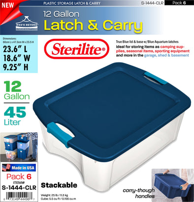 #S-1444-CLR Sterilite Plastic 12 Gallon Latch and Carry- Clear Base (case pack 6 pcs)
